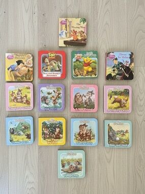 Disney 3 X 3" Board Books Bunnies, Toy Story, Winnie The Pooh, Mulan, Lot Of 14